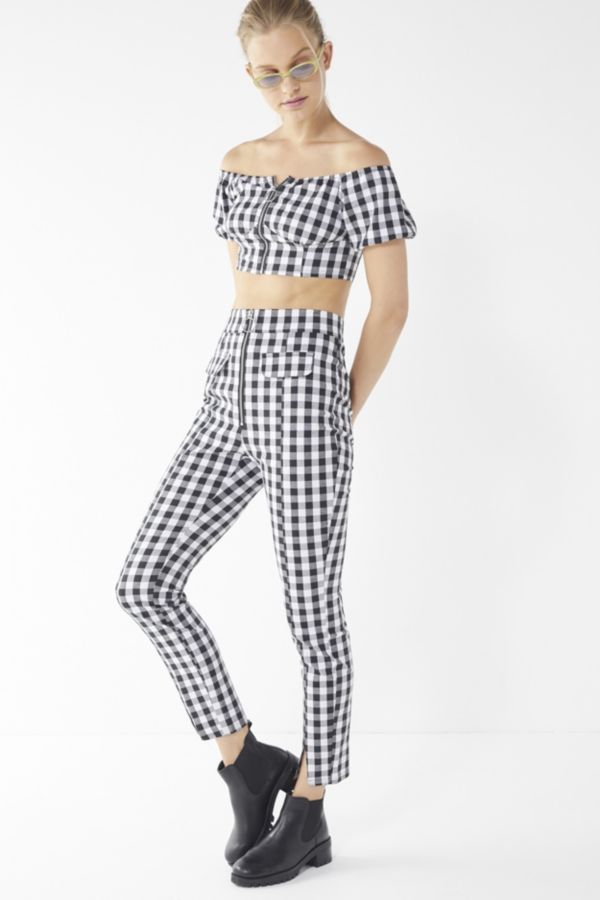 UO Kaylee Split-Ankle Gingham Pant | Urban Outfitters