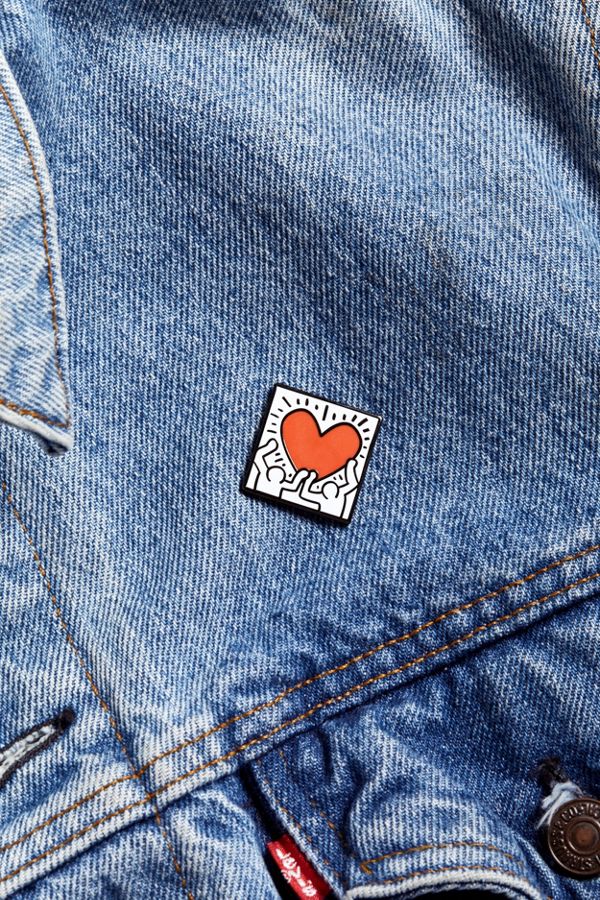 Pintrill Keith Haring Holding Heart Pin | Urban Outfitters