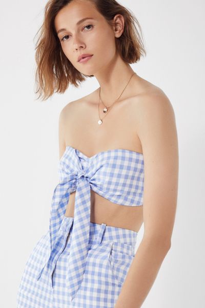 Lioness Gingham Tie-Front Bandeau Top