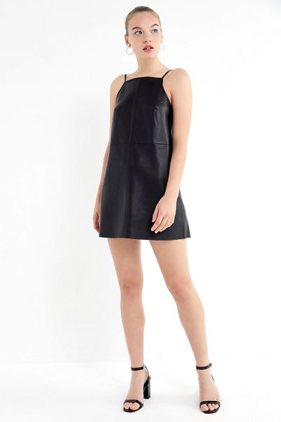 UO Camila Faux Leather Square-Neck Mini Dress