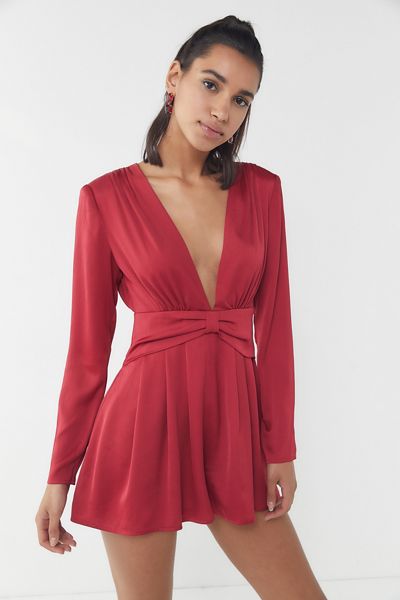 ASTR The Label Friday Plunging Long Sleeve Romper