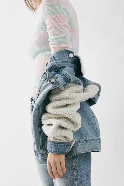 UO Two To Tango Denim Sherpa Trucker Jacket