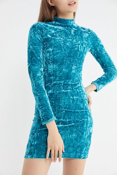 UO Ice Crusher Velvet Mock-Neck Mini Dress