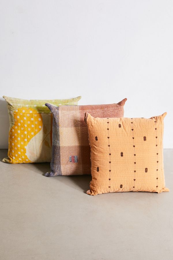 Slide View: 1: Urban Renewal One-Of-A-Kind Bleached Out Kantha Throw Pillow