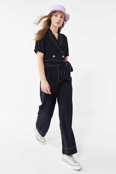 Moon River Belted Double-Breasted Jumpsuit