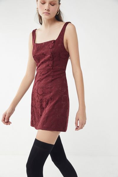 UO Hallie Embroidered Square-Neck Mini Dress
