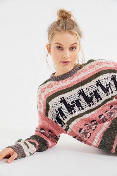 UO Llama Knit Crew-Neck Sweater