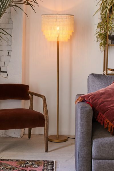 Urban Outfitters Phoebe Tiered Fringe Floor Lamp In Cream