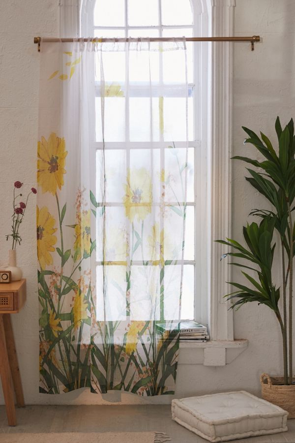Slide View: 1: Nadja For Deny Yellow Flowers Sheer Window Panel