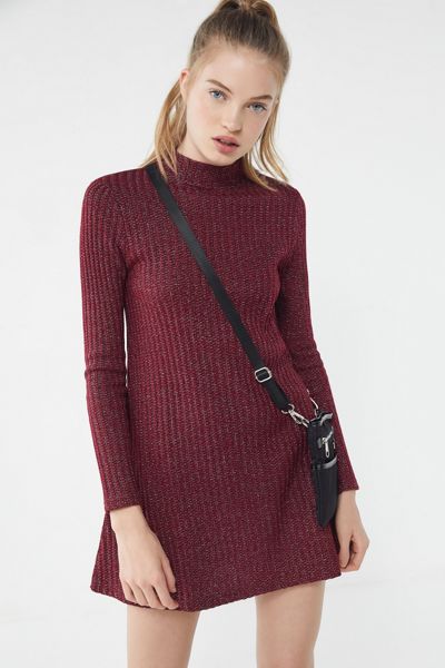 UO Sofia Sparkly Metallic Mock-Neck Sweater Dress