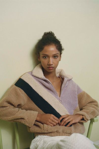 UO Colorblock Teddy Half-Zip Pullover Sweatshirt