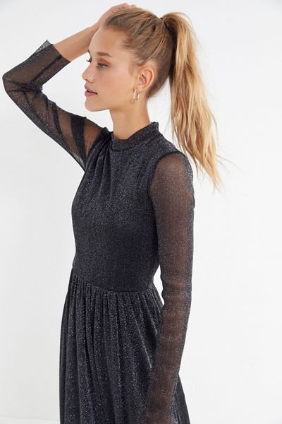 UO Glitter Mesh Mock-Neck Maxi Dress