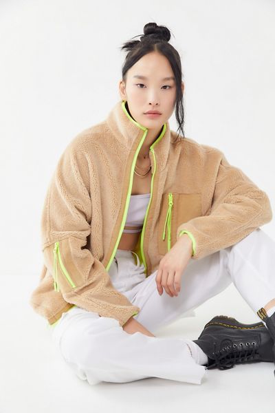 iets frans… Fleece Neon Trim Zip-Front Jacket