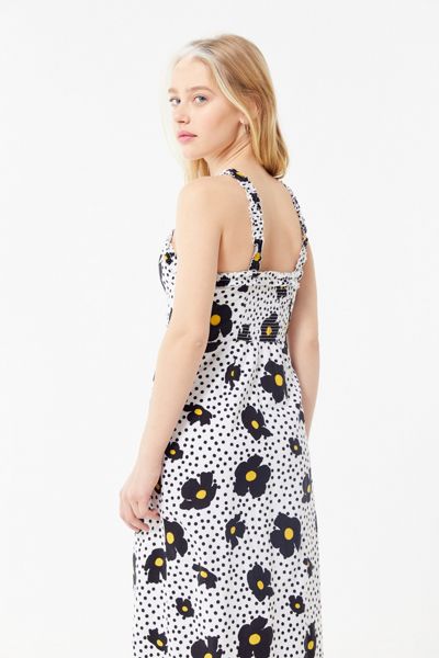 UO Remy Linen Ruffle Square-Neck Midi Dress