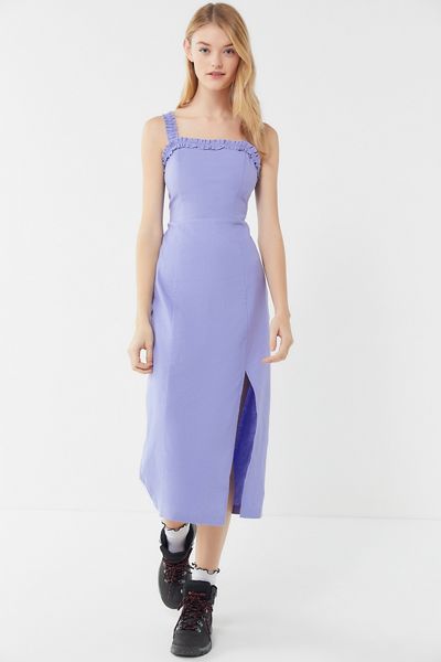 UO Remy Linen Ruffle Square-Neck Midi Dress