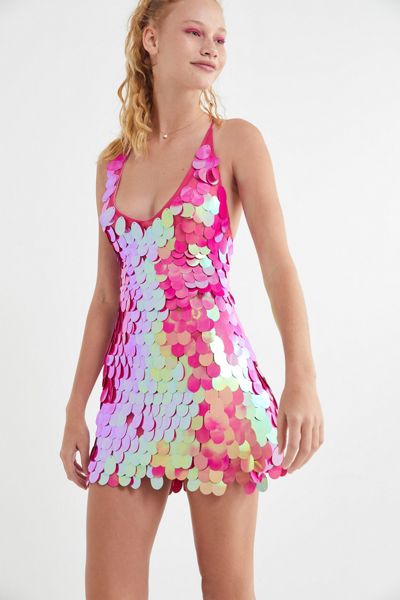 Motel Shine Sequin Tie-Back Mini Dress