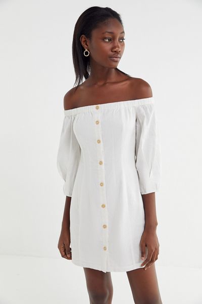 UO Charlie Linen Off-The-Shoulder Mini Dress