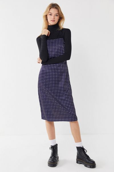 UO Paula Polka Dot Cross-Back Slip Dress