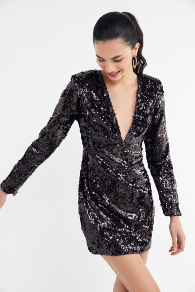 Motel Meli Plunging Sequin Mini Dress | Urban Outfitters