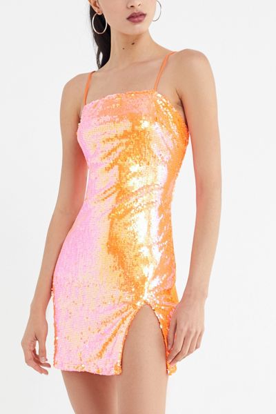 Motel Lucky Sequin Square-Neck Mini Dress