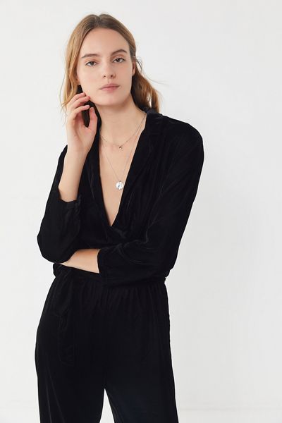 UO Brynn Velvet Belted Surplice Jumpsuit