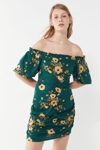 UO Ruched Off-The-Shoulder Mini Dress