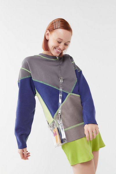 UO Kallie Contrast Stitch Colorblock Sweatshirt