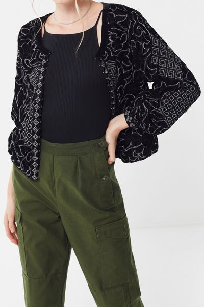 UO Margeaux Velvet Embroidered Jacket
