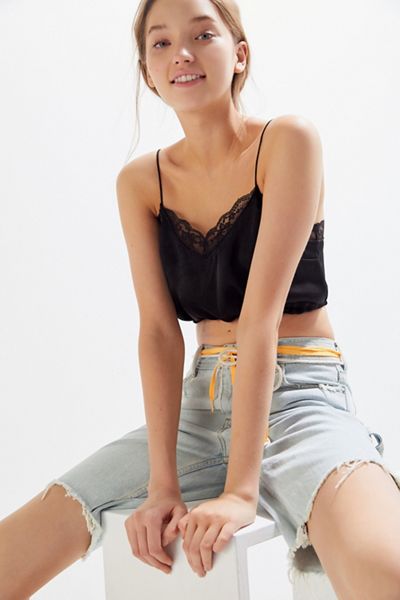 UO Lace Trim Satin Cropped Cami