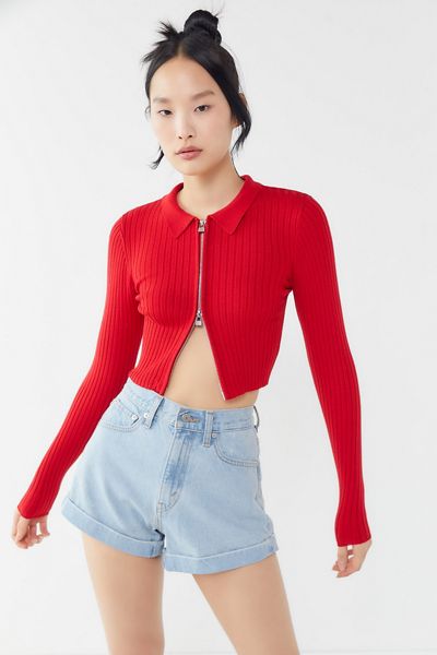 UO Knit Zip-Up Cropped Cardigan