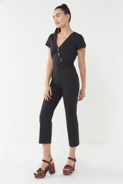 UO Karen Surplice Button-Down Jumpsuit