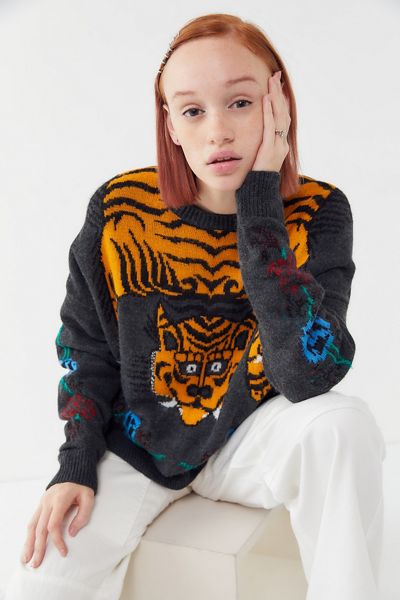 UO Tiger Intarsia Knit Pullover Sweater
