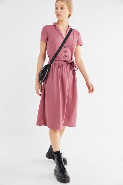 UO Natalie Linen Belted Shirt Dress 