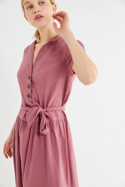 UO Natalie Linen Belted Shirt Dress 