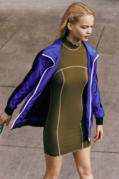 UO Erin Contrast Stitch Mock-Neck Mini Dress