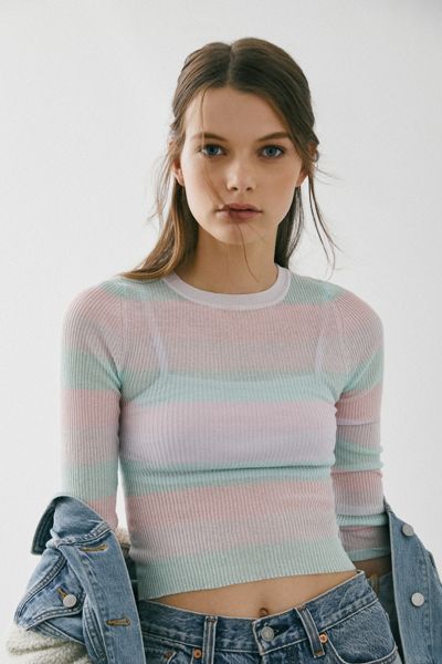 UO Mabel Striped Long Sleeve Cropped Sweater