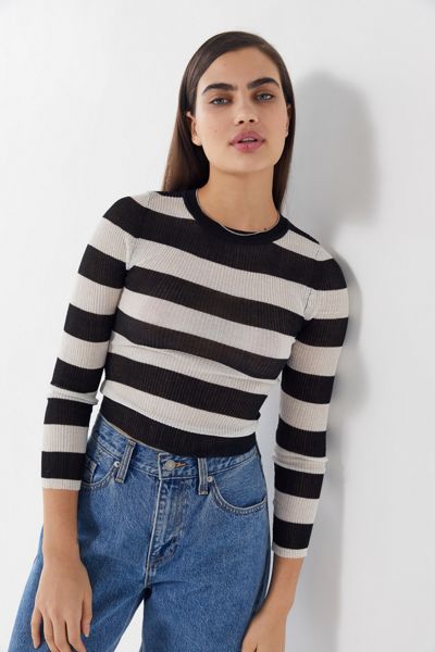 UO Mabel Striped Long Sleeve Cropped Sweater