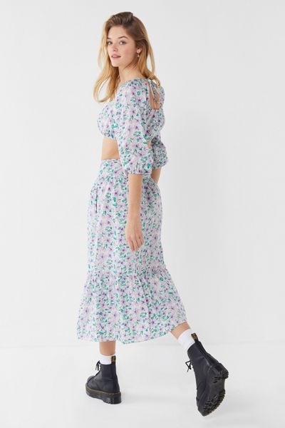 UO Petunia Ruffle Button-Down Maxi Skirt
