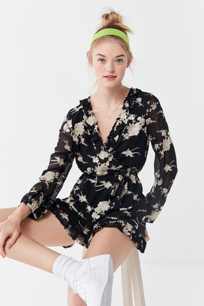 Bardot Floral Embroidered Long Sleeve Romper