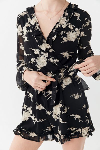 Bardot Floral Embroidered Long Sleeve Romper