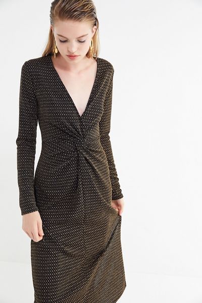 UO Plunging Twist-Front Midi Dress