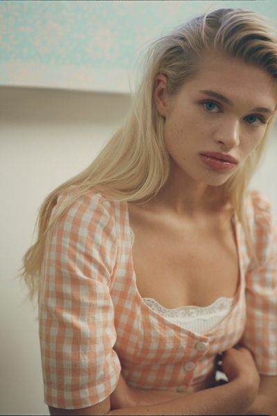 UO Penrose Linen Button-Front Peplum Top