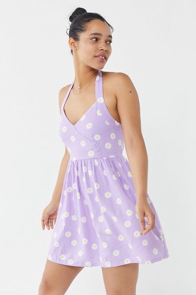 UO Marnie Linen Halter Mini Dress