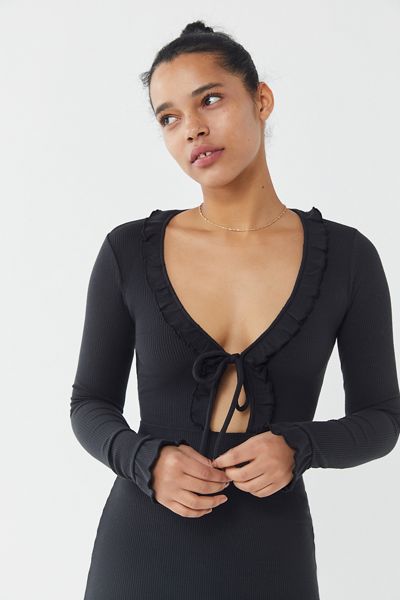UO Gemma Ruffle Tie-Front Cut-Out Mini Dress