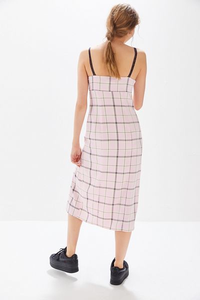 UO Cher Plaid Satin Midi Dress