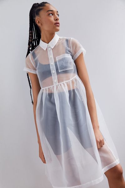 UO Cloud Nine Organza Midi Shirt Dress