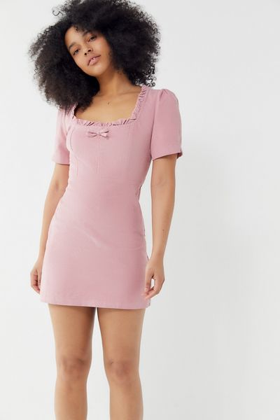 UO Claudia Corduroy Square-Neck Mini Dress