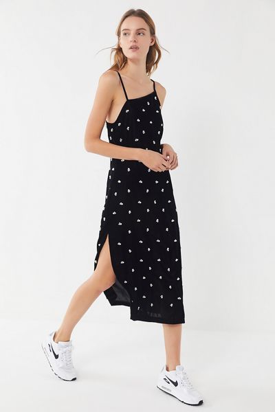 UO Pearl-Beaded Velvet Midi Dress
