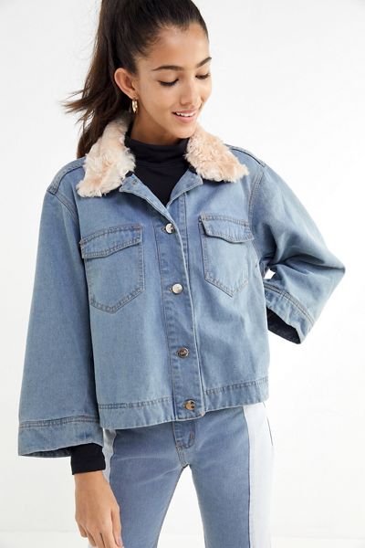Tach Clothing Margarita Denim Faux Fur Trim Jacket
