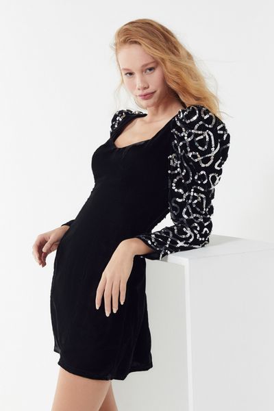UO Sequin Puff Sleeve Mini Dress 